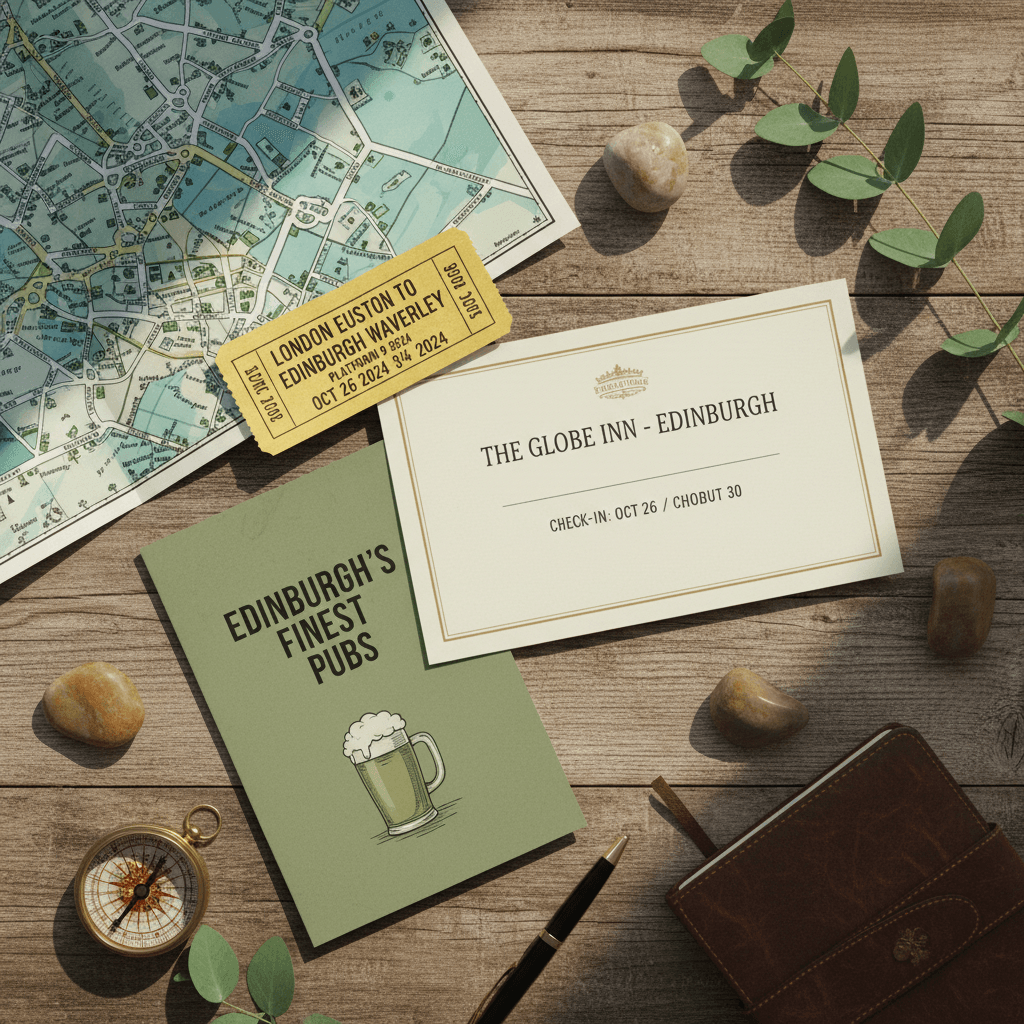 Ground guide and travel planning materials laid out