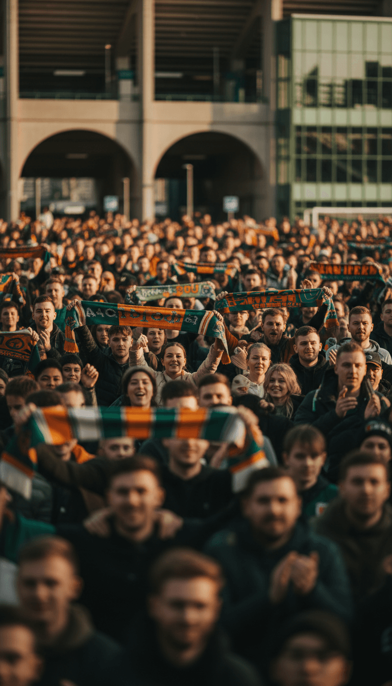 Football fans gathering before an away match