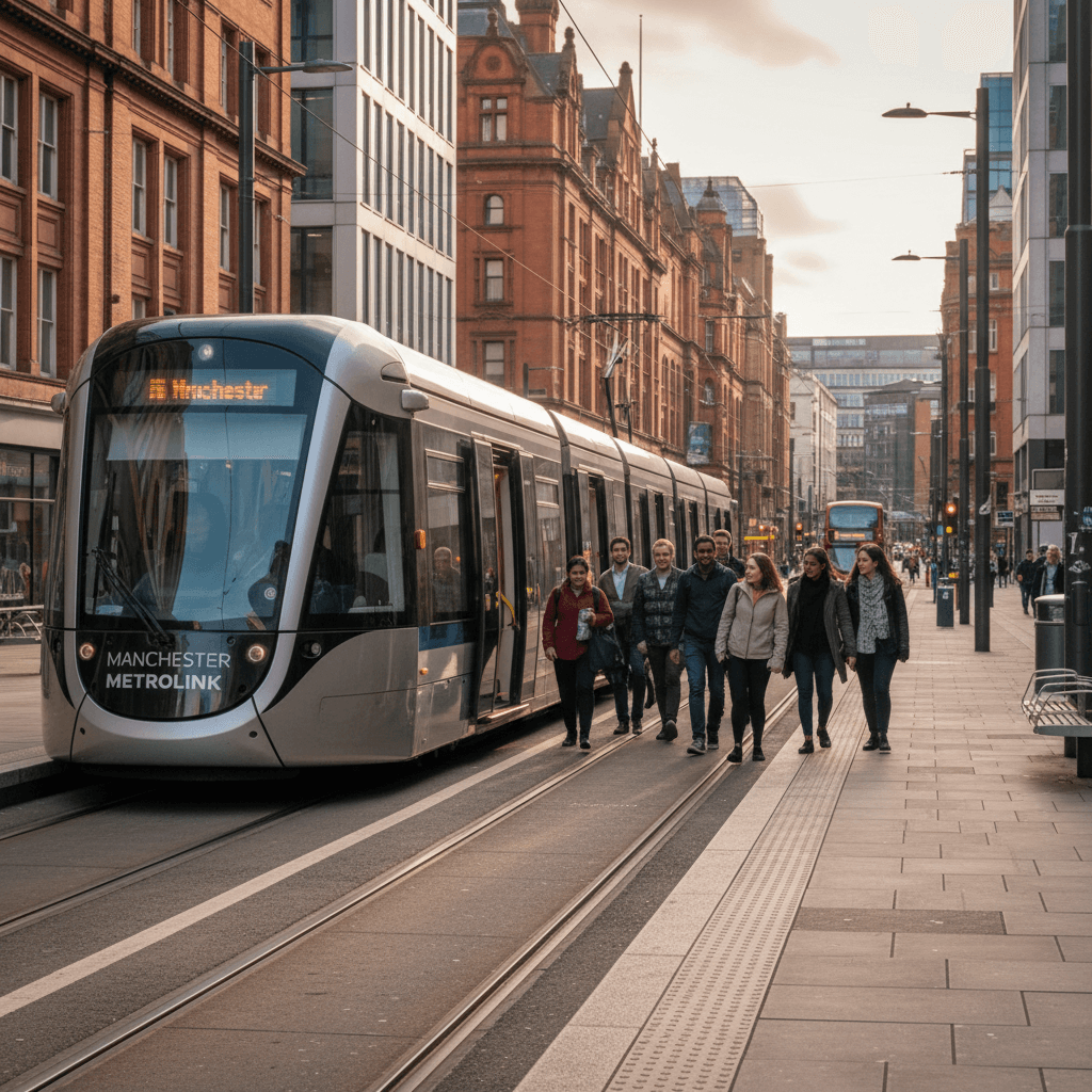 Metrolink tram at Manchester city centre station