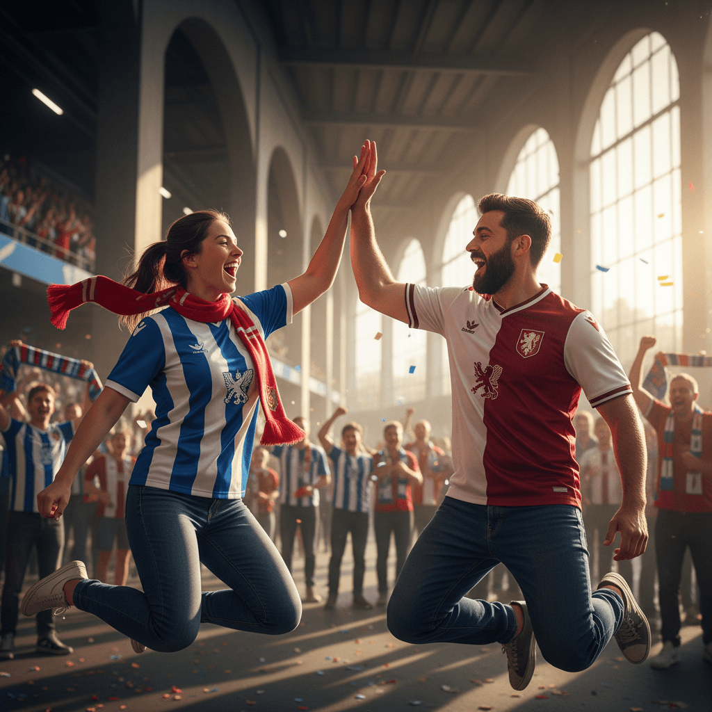 Away fans celebrating the match experience at stadium