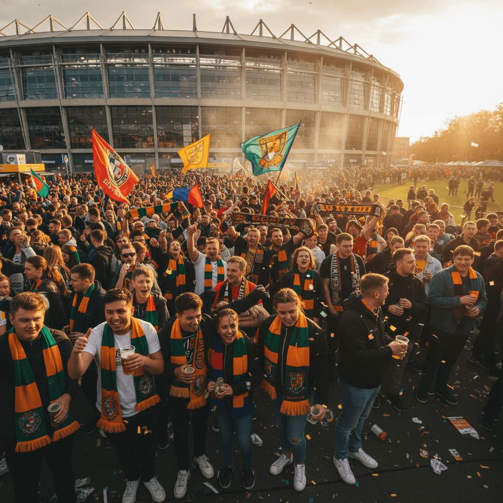 Away fans gathering outside stadium on matchday