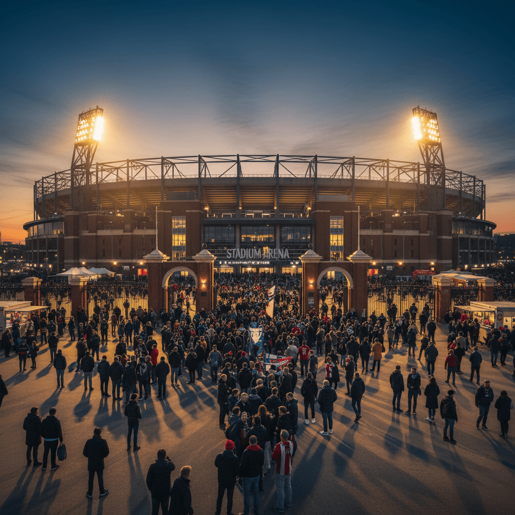 Fans arriving at stadium gates before match