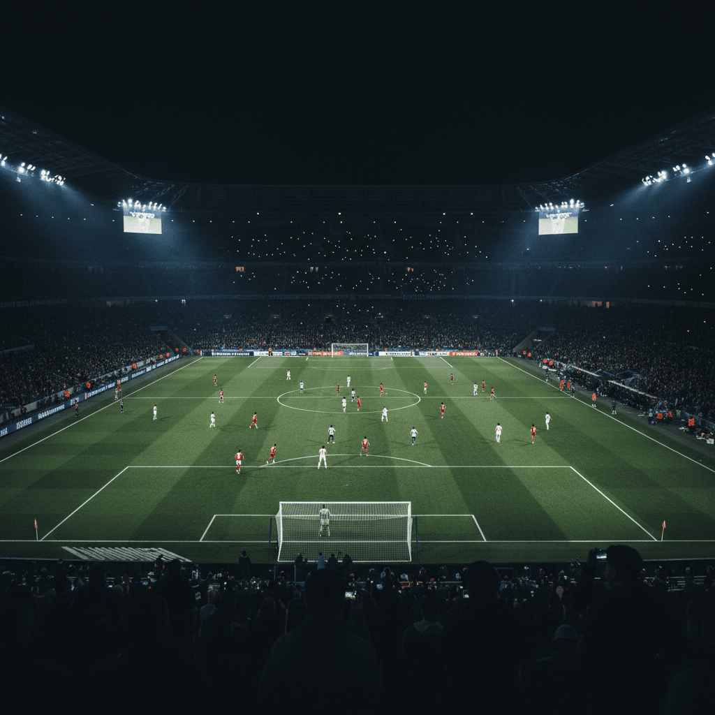 Night match in stadium with floodlights