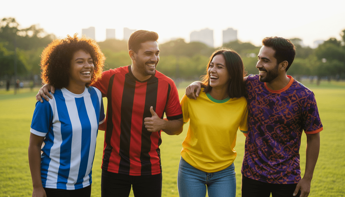 Football fans traveling together on match day in Manchester